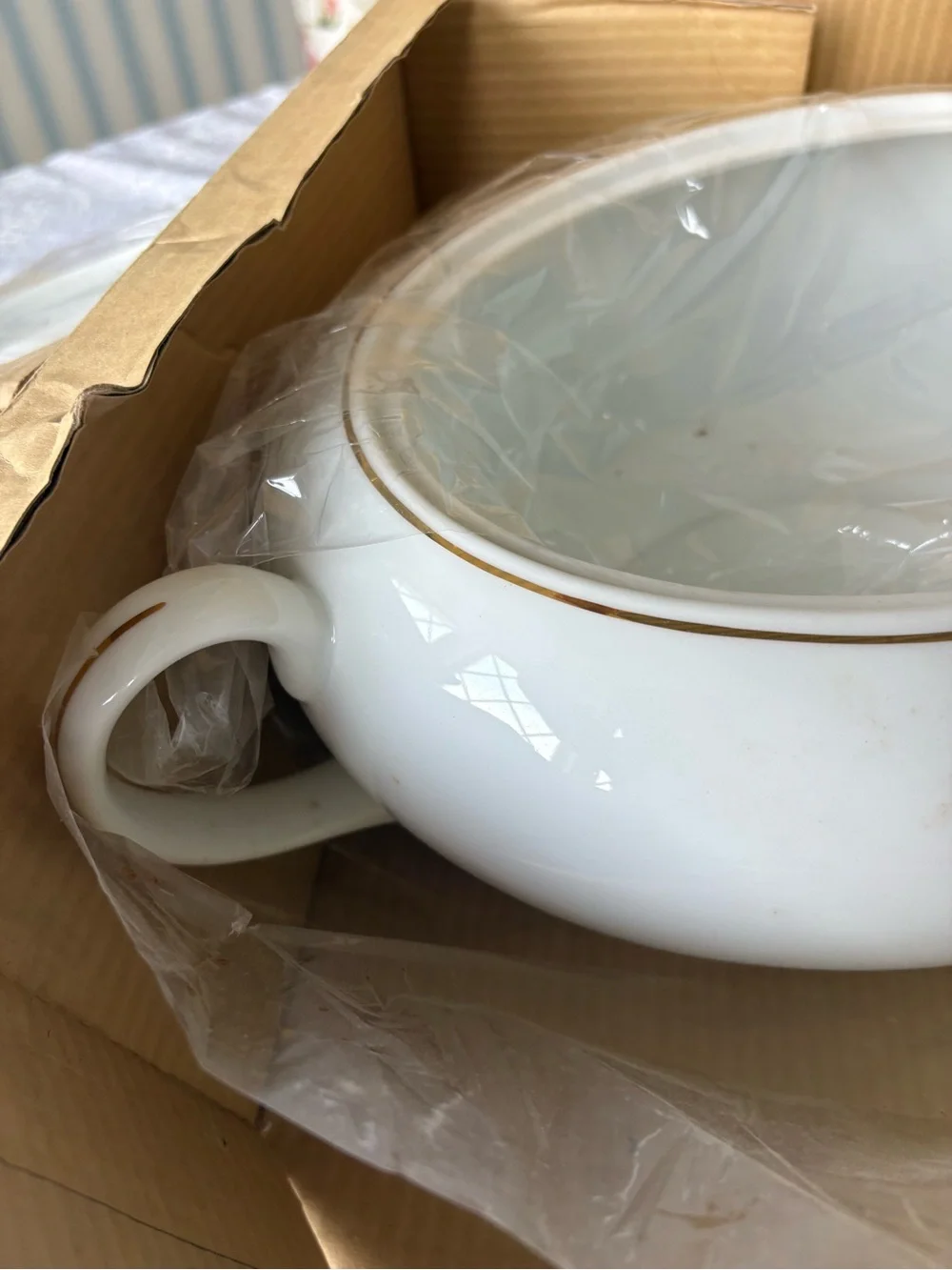 White Porcelain soup tureen with Gold Rim